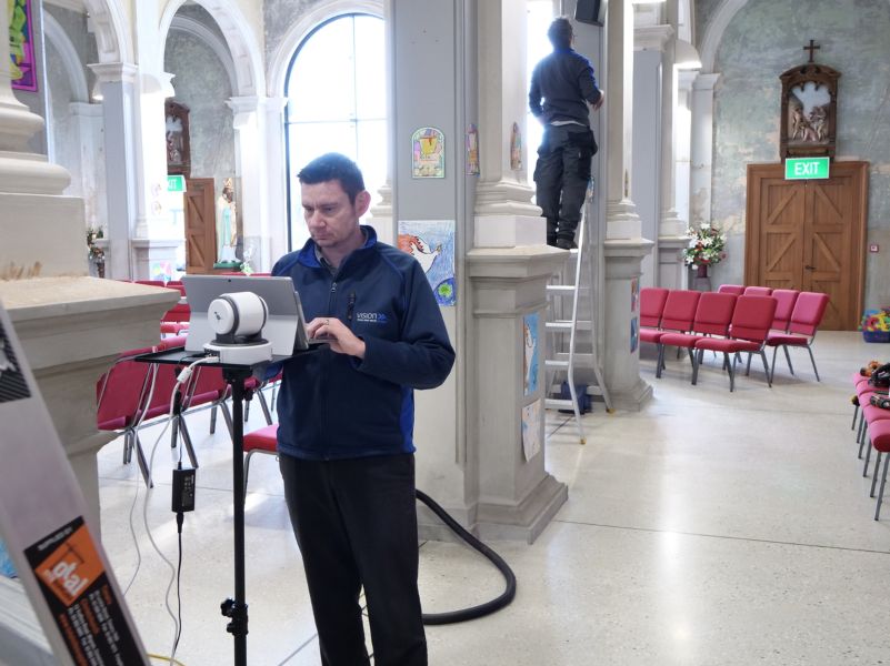 Setting up the new tilt cameras at St. Patrick's Basilica